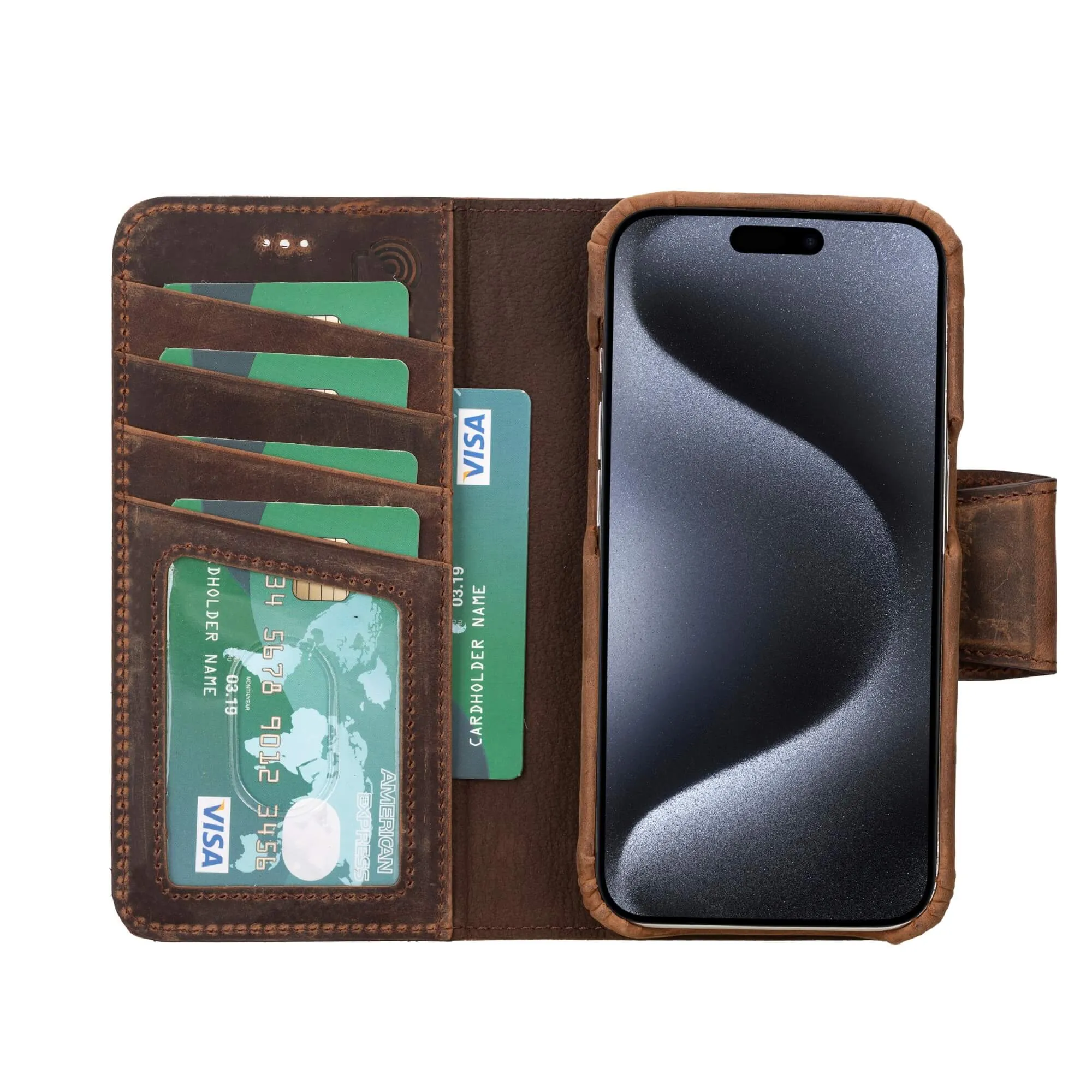 Burkley iPhone 16 Pro Wallet Case, Distressed Coffee