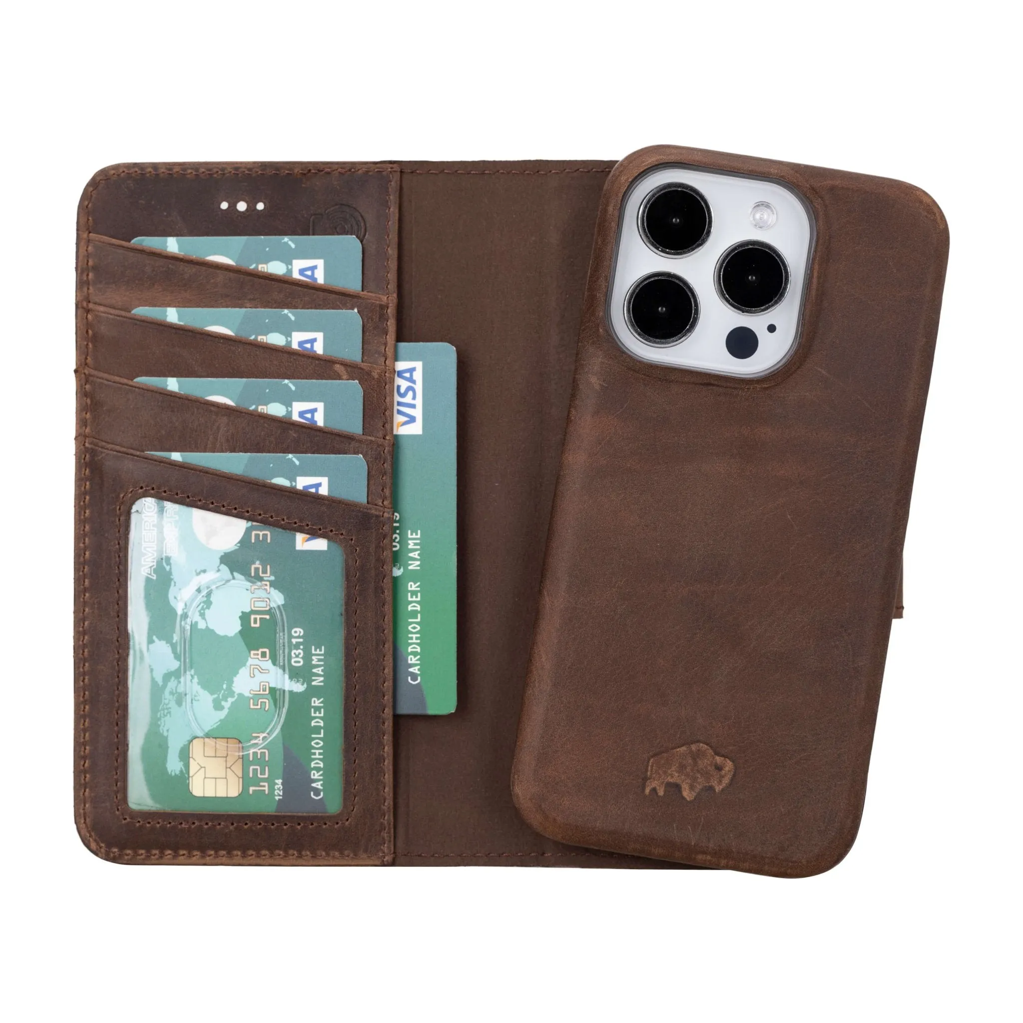 Burkley iPhone 16 Pro Wallet Case, Distressed Coffee