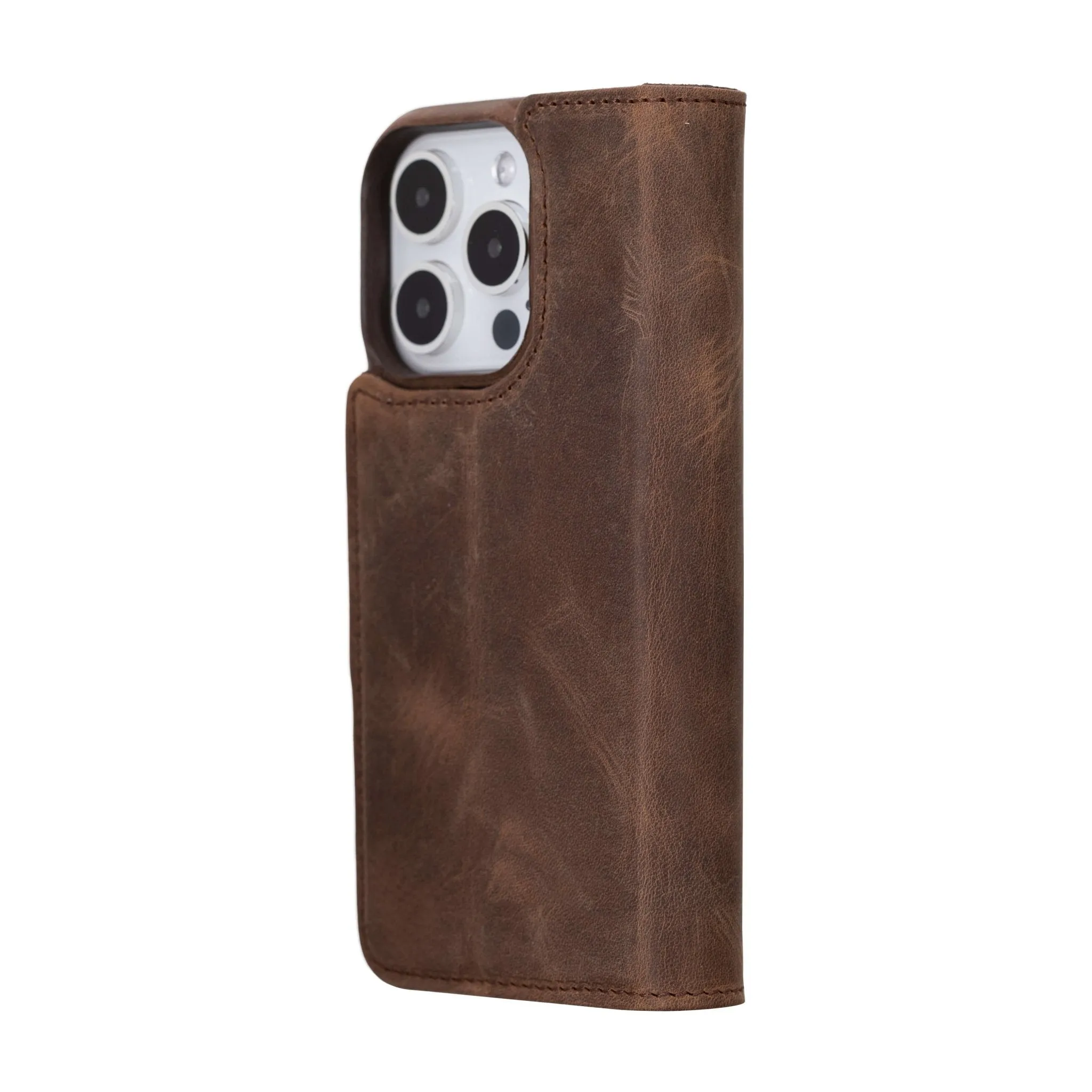 Burkley iPhone 16 Pro Wallet Case, Distressed Coffee