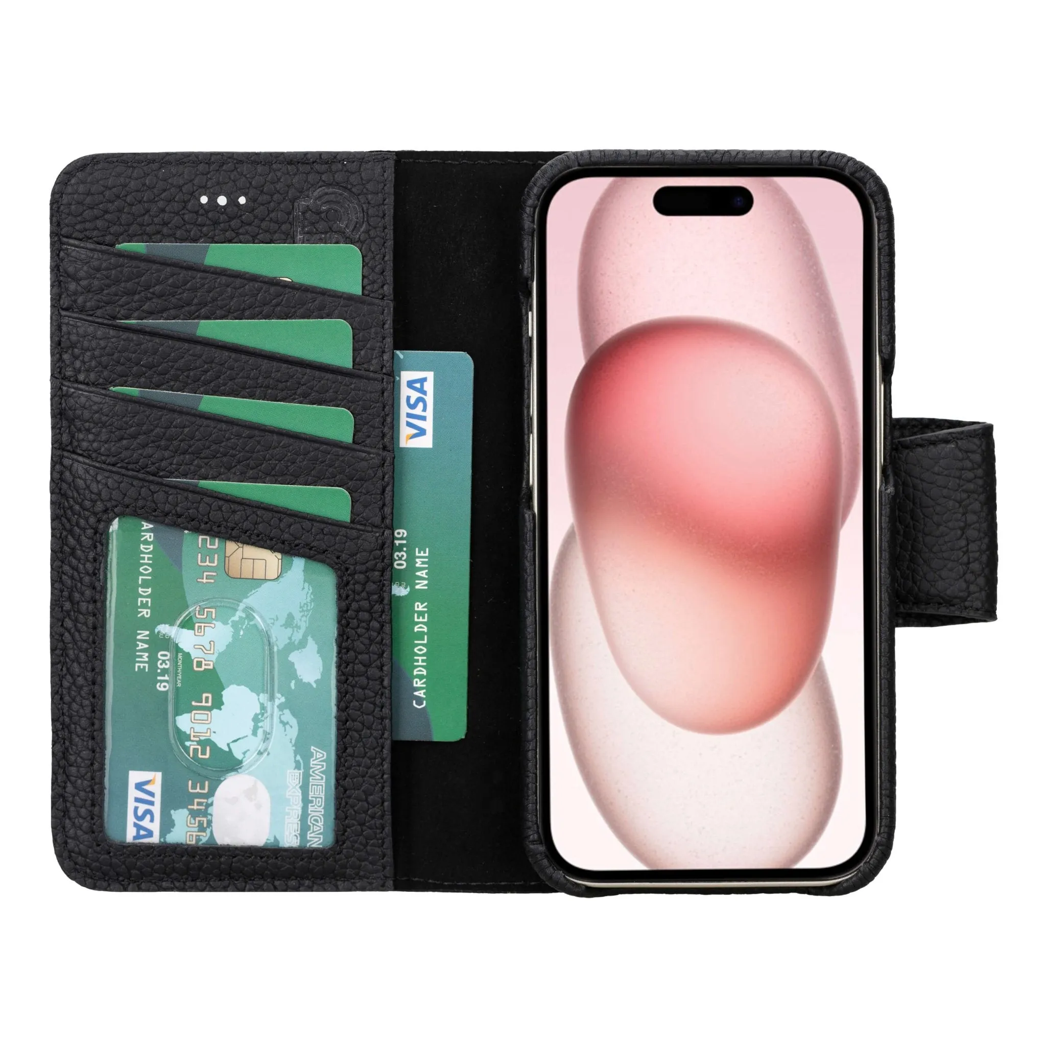 Burkley iPhone 16 Wallet Case, Pebble Black