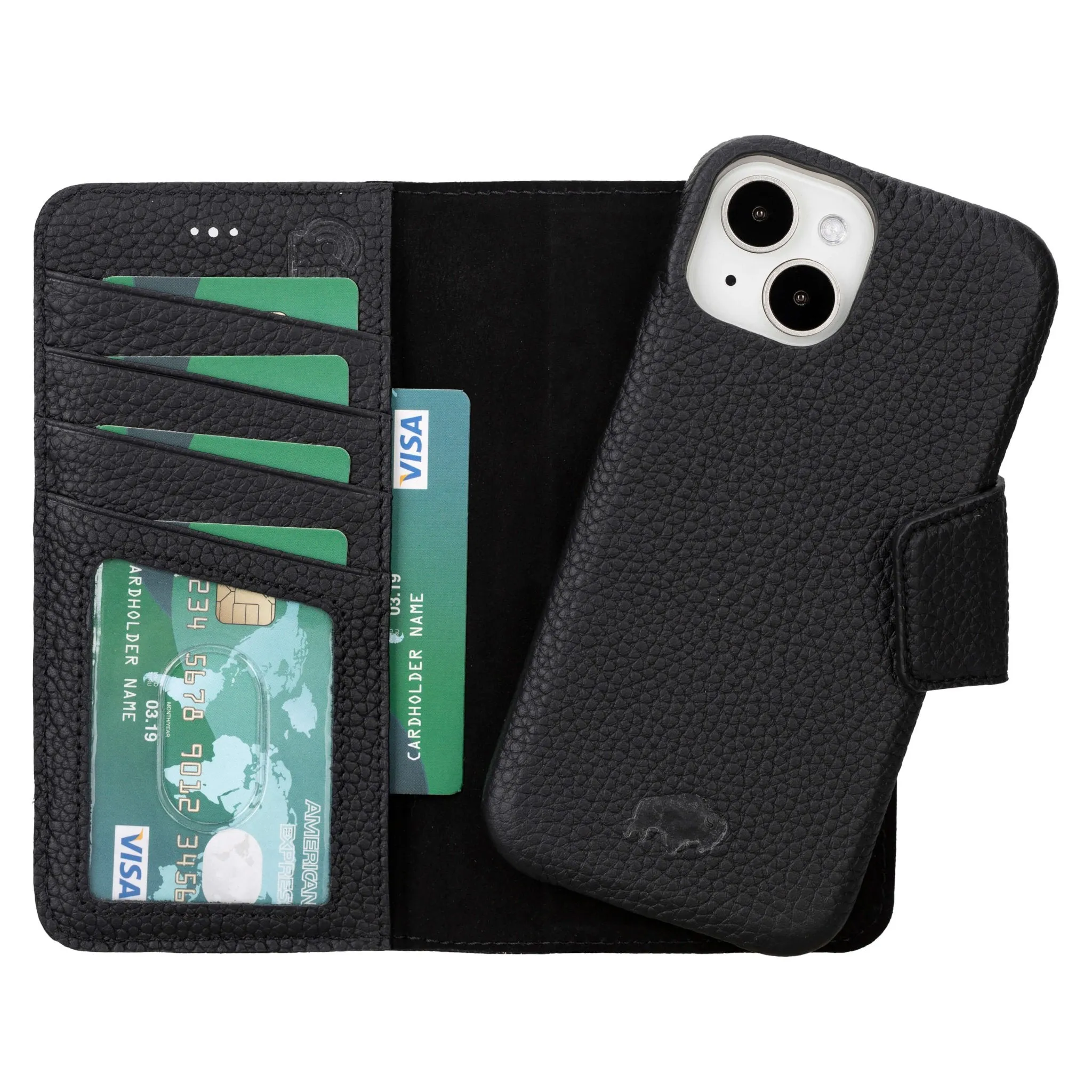 Burkley iPhone 16 Wallet Case, Pebble Black