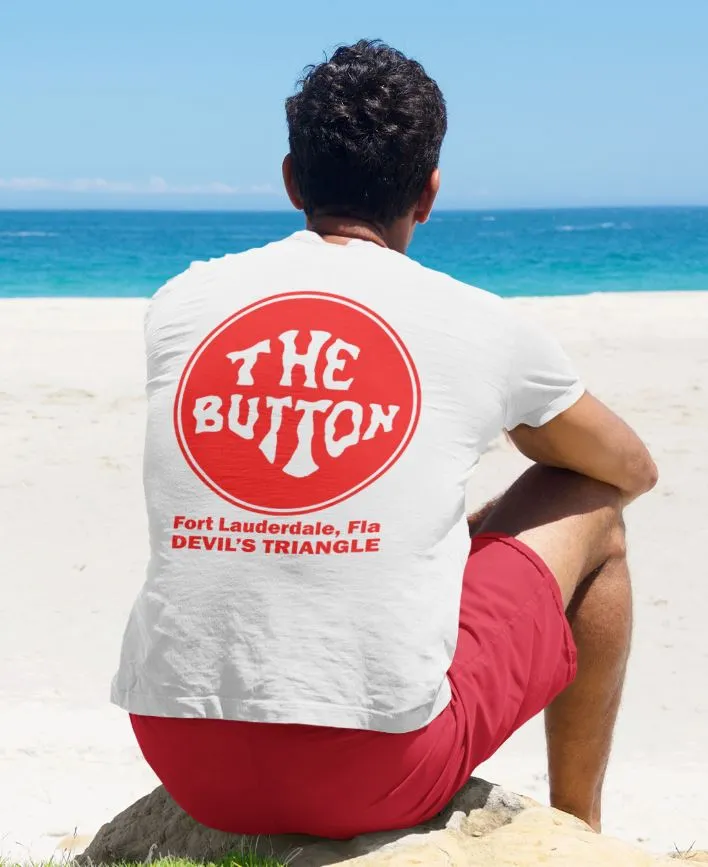 Button on the Beach White T-Shirt (FRONT & BACK PRINTED) - 100% Cotton - Short Sleeve