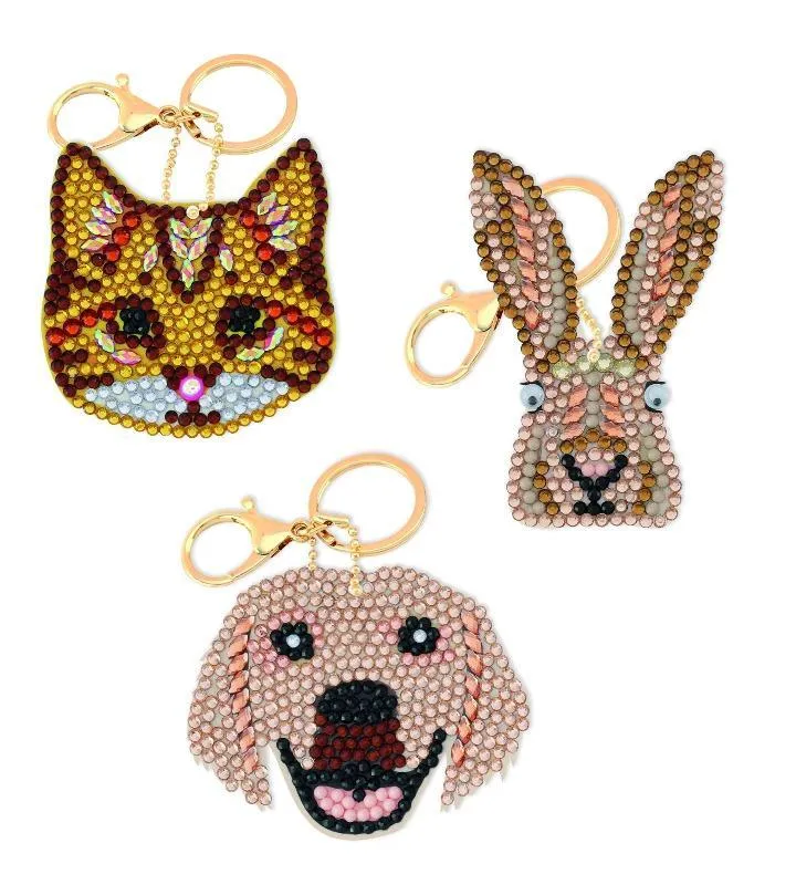 CAKC-A2: Set of 3 "Perfect Pets" Crystal Art Keyring Kit