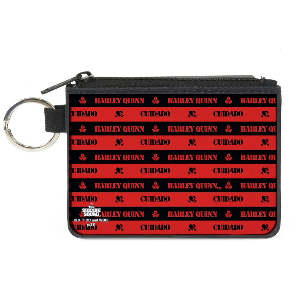 Canvas Zipper Wallet - MINI X-SMALL - The Suicide Squad 2021 CUIDADO HARLEY QUINN Caution Stripe Red Black by Buckle-Down