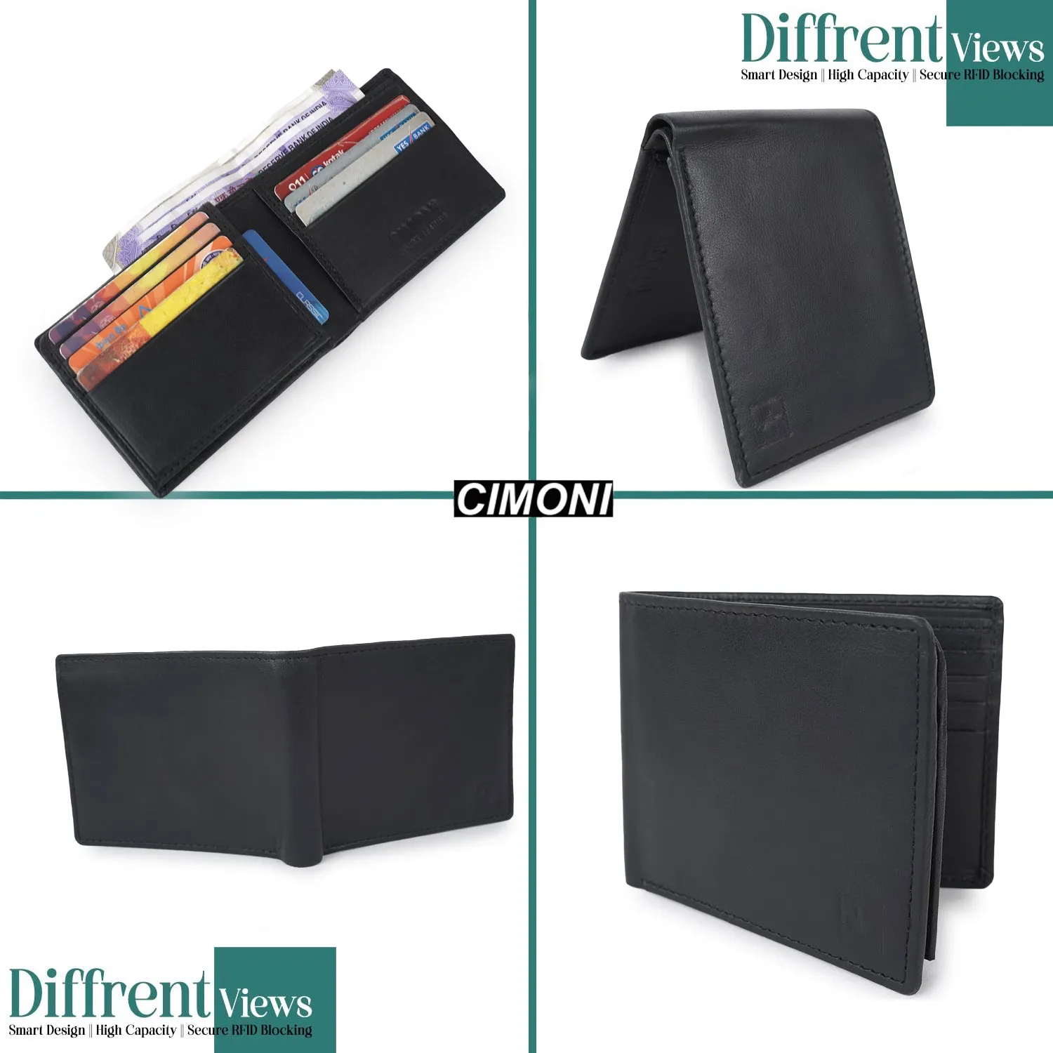 CIMONI Genuine Leather Classy Black Slim Travel Credit Cards Trendy Wallet for Men