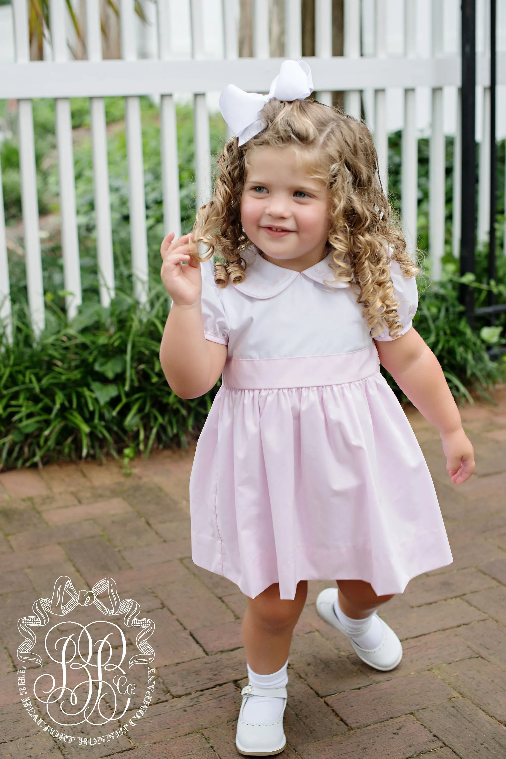 Cindy Lou Sash Dress - Worth Avenue White with Palm Beach Pink