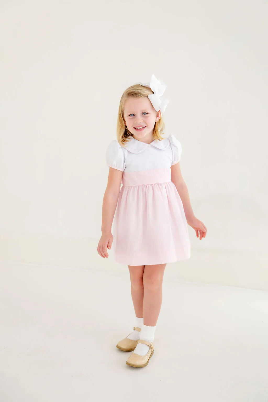 Cindy Lou Sash Dress - Worth Avenue White with Palm Beach Pink