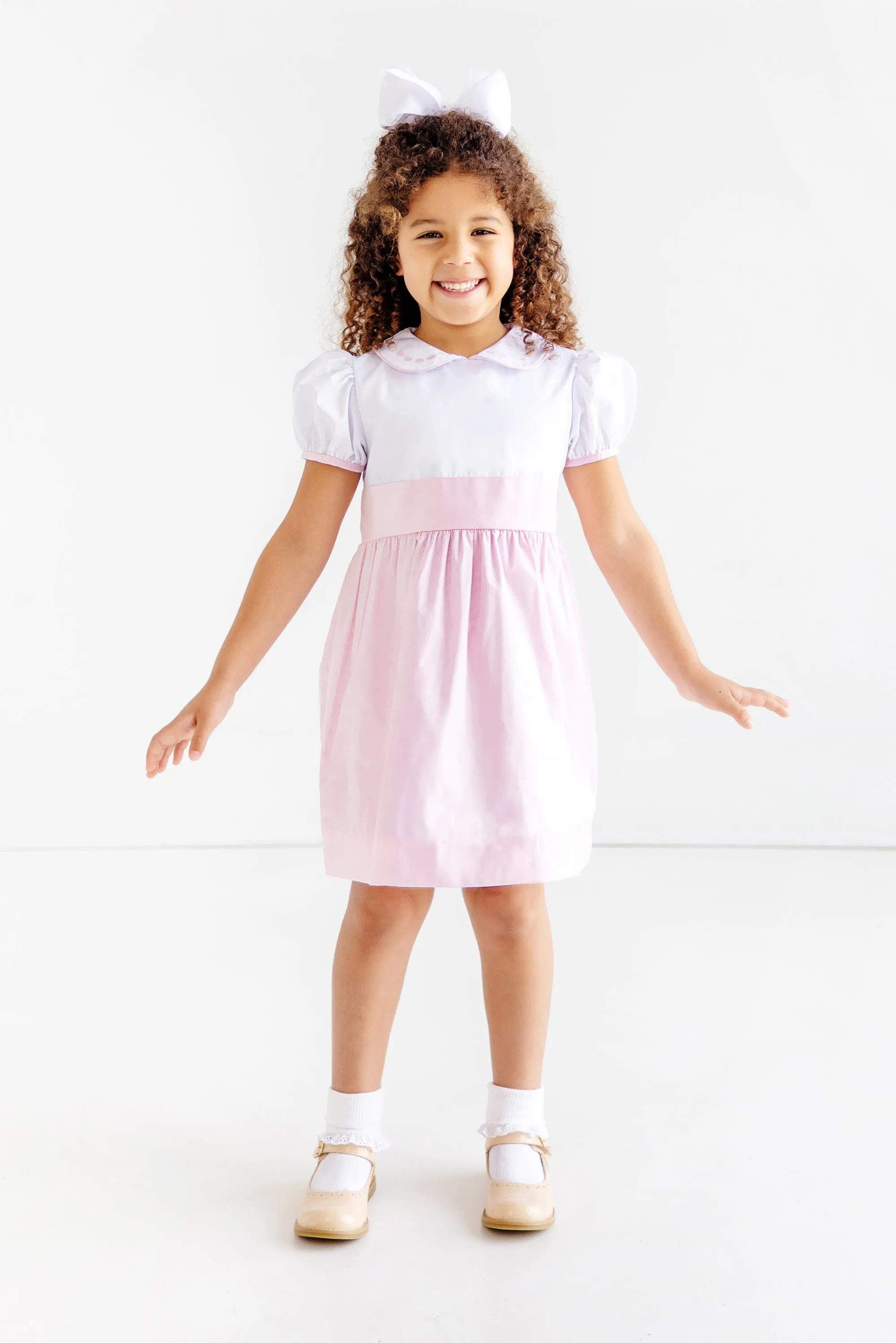 Cindy Lou Sash Dress - Worth Avenue White with Palm Beach Pink