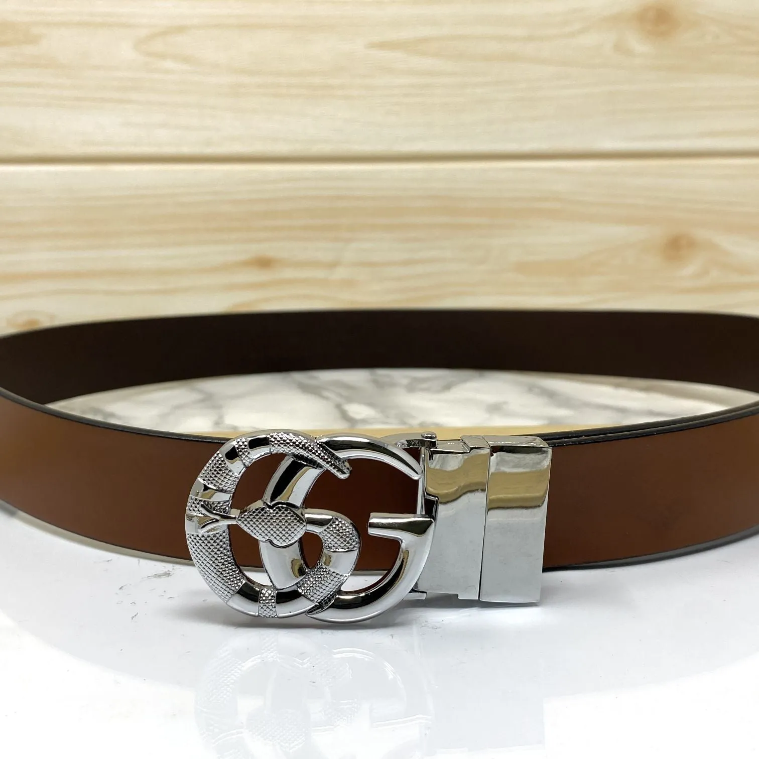 Classy Round Snake Design Leather Strap Belt-JoansParamount