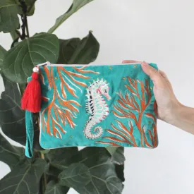 Coral Seahorse Clutch Bag