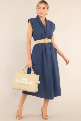 Daily Gratitude Navy Belted Cotton Midi Dress