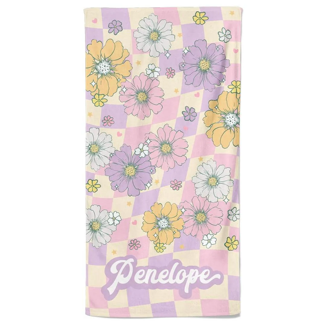 Disco Daisies Personalized Kids Beach Towel