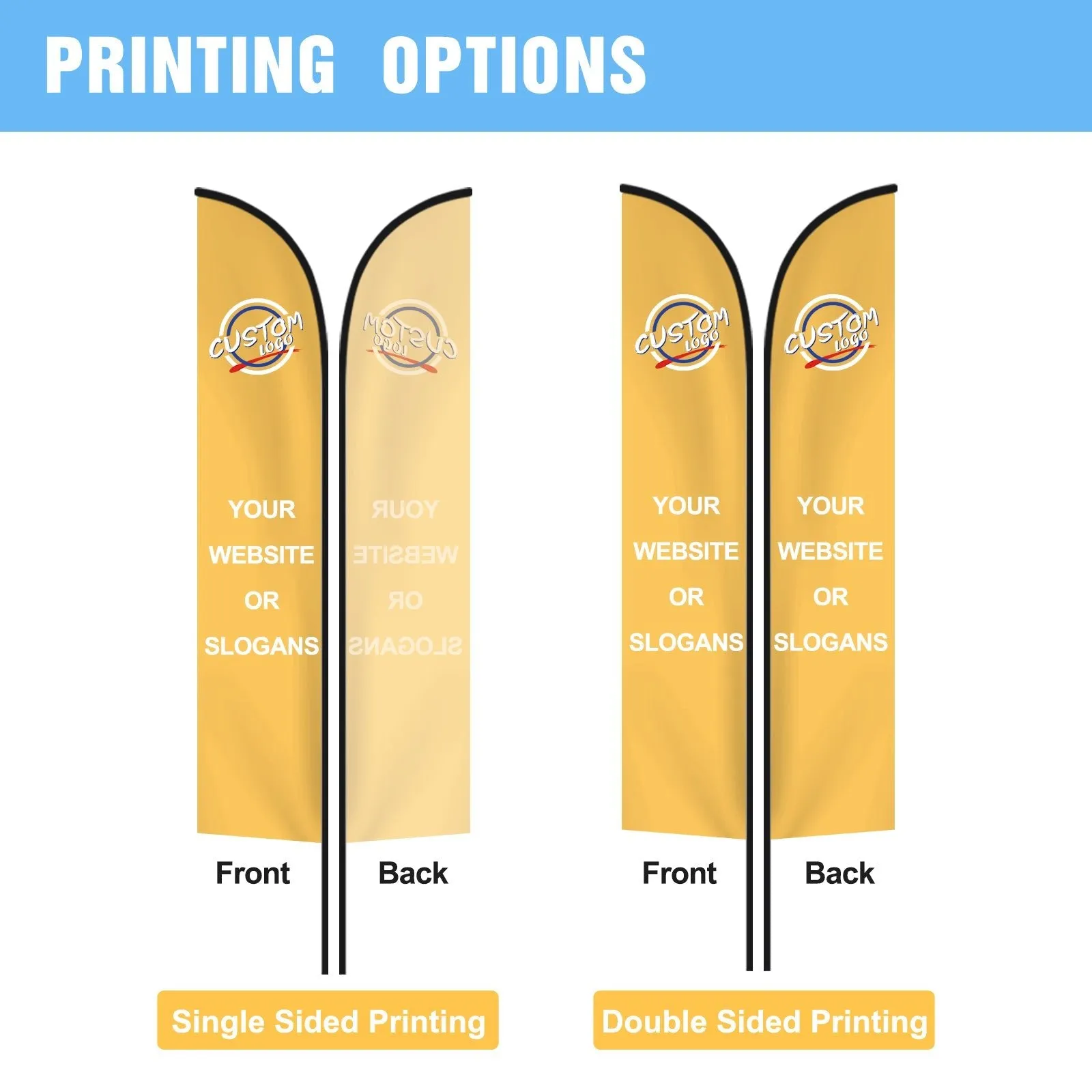 EAGLE PEAK Custom Printed Feather Flags with Your Logo and Design, Personalized Advertising Flags for Marketing, with Folding Cross Base, Weight Bag & Carry Bag, 9.2x1.6 ft