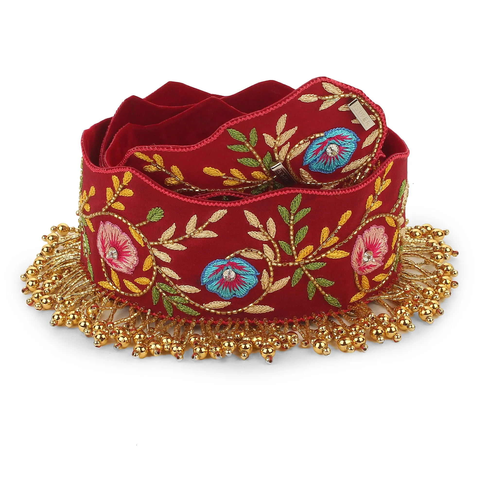 Embroidered Waist Belt, Maroon Red Belt, Waist Belt