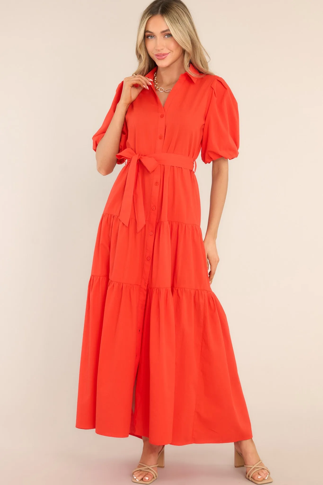 Eternal Flame Red Button Front Maxi Dress