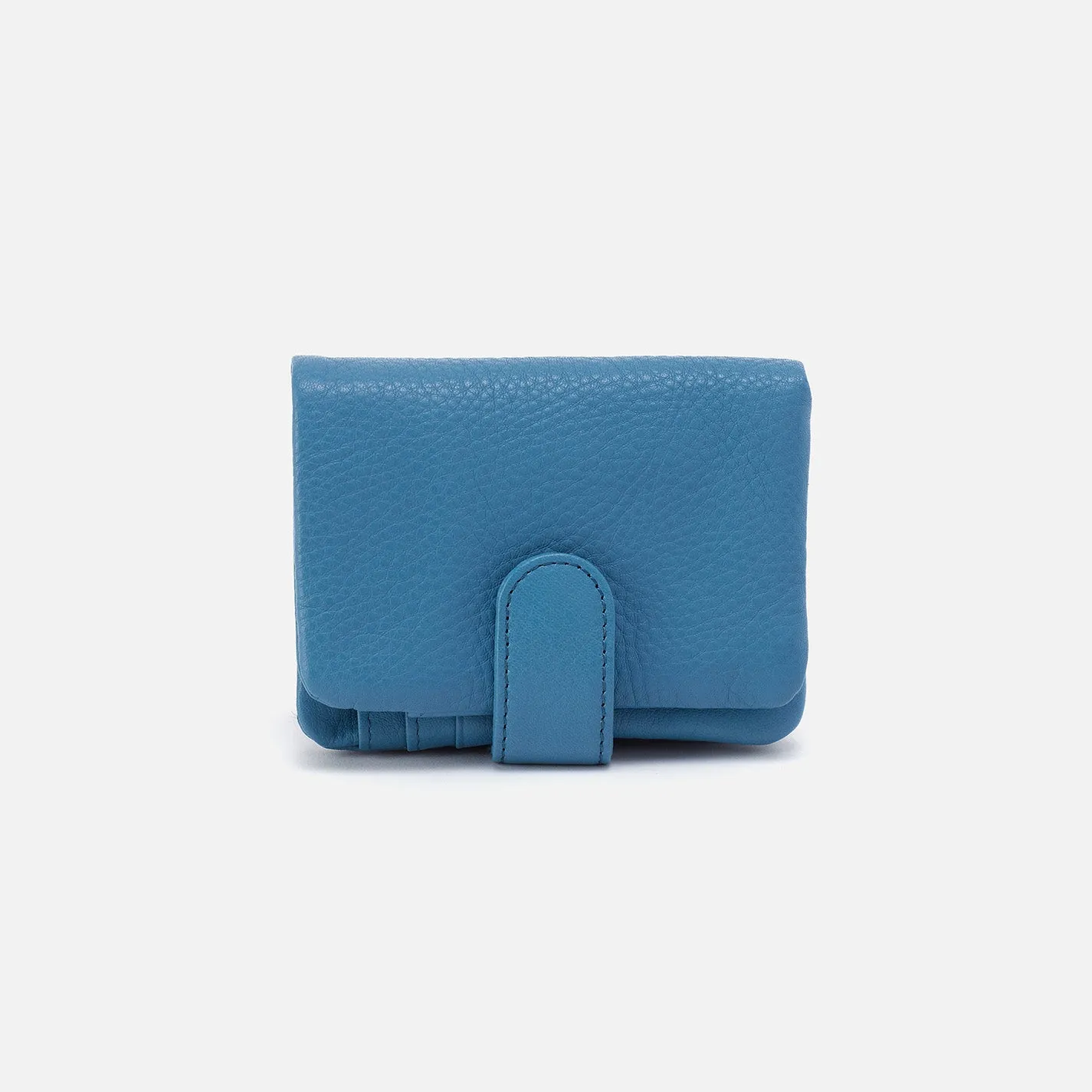 Fern Bifold Wallet in Pebbled Leather - Dusty Blue