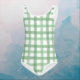 Green Gingham Print  Kids Swimsuit