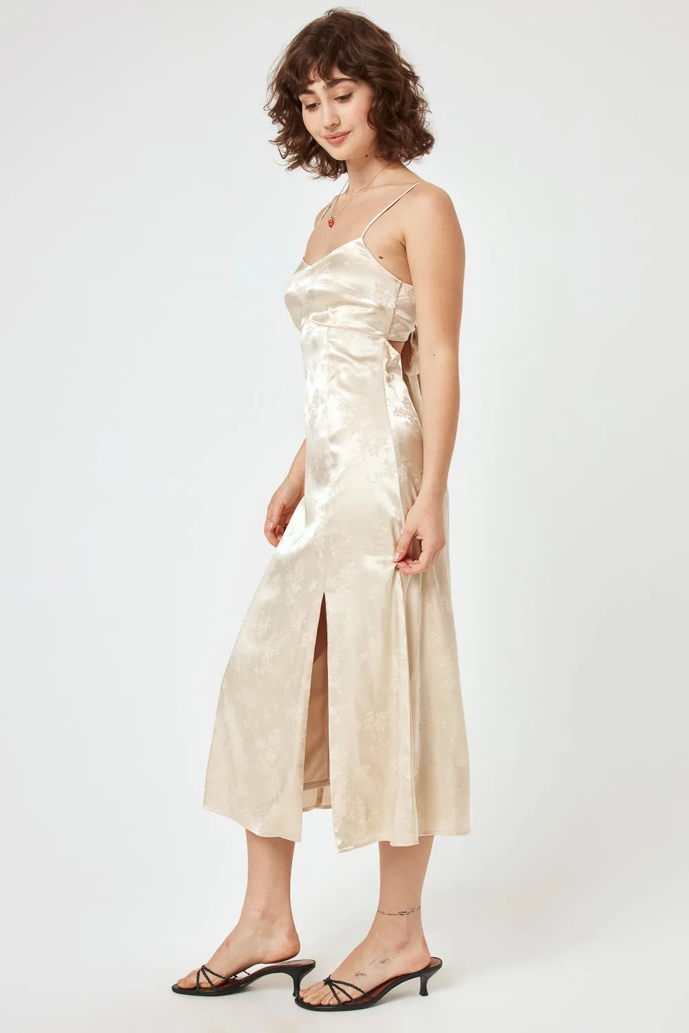 Ivory Satin Jacquard Midi Cami Dress