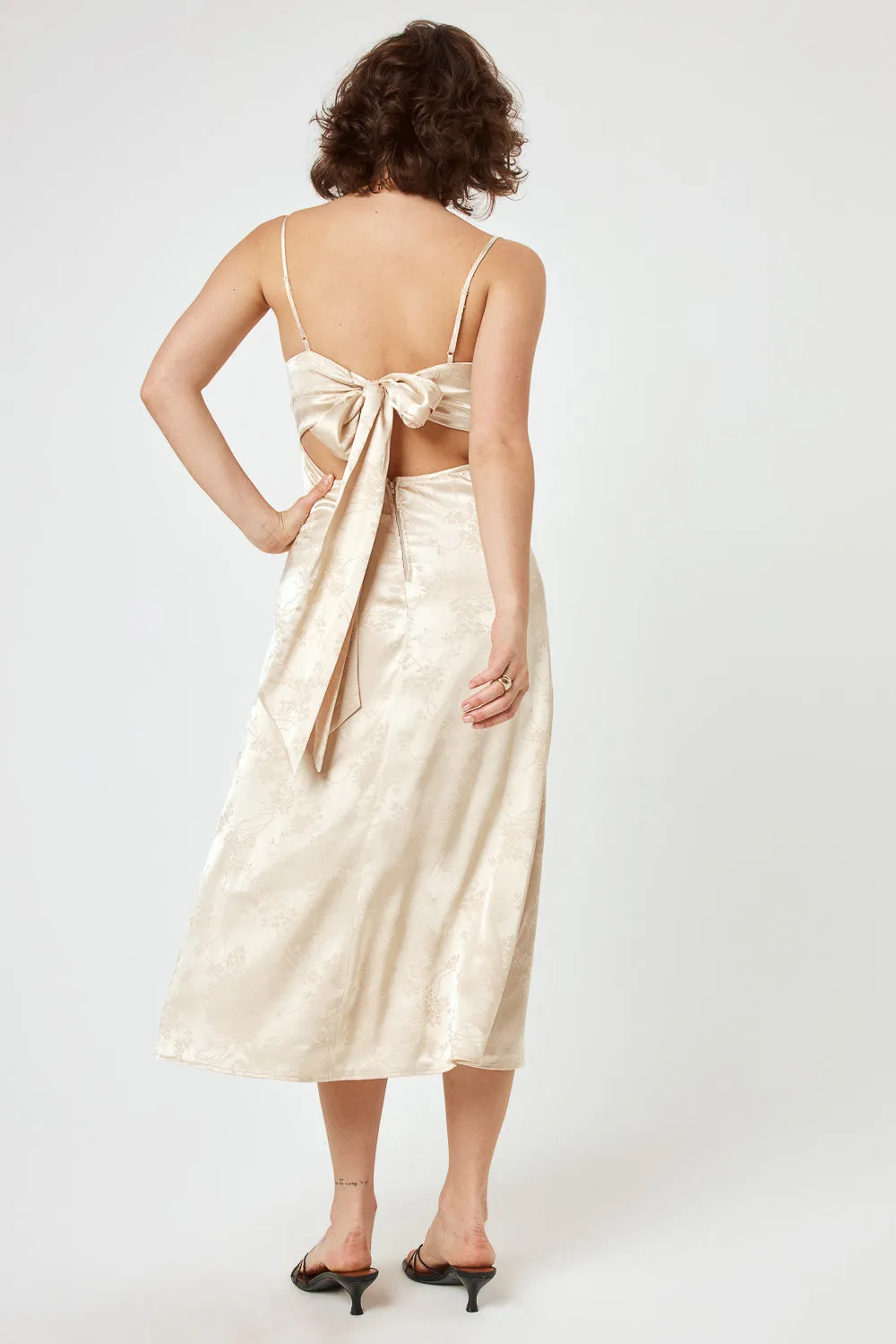 Ivory Satin Jacquard Midi Cami Dress