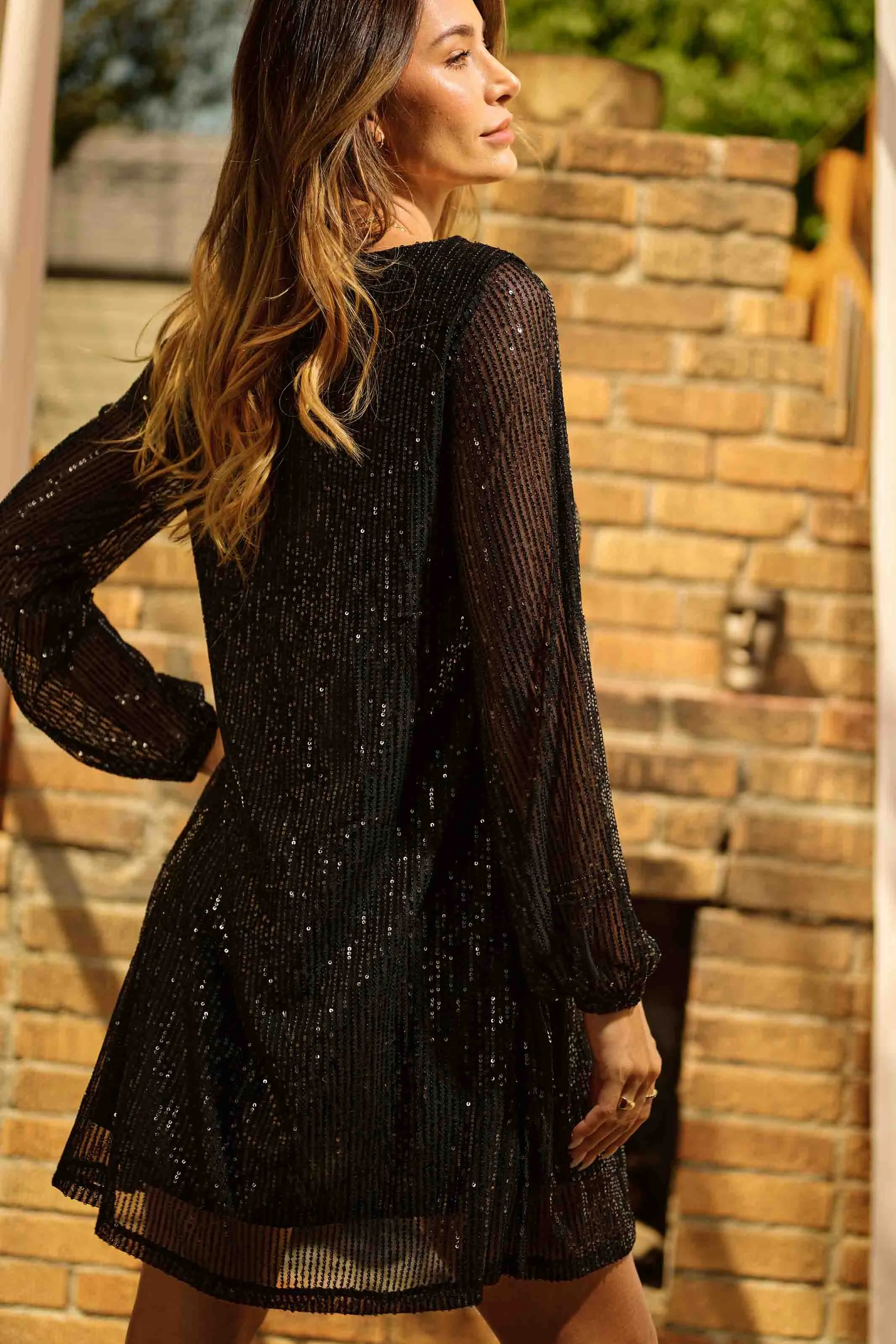 J.NNA Black Sequin Belted Dress