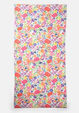 Large White Rainbow Floral Print Towel