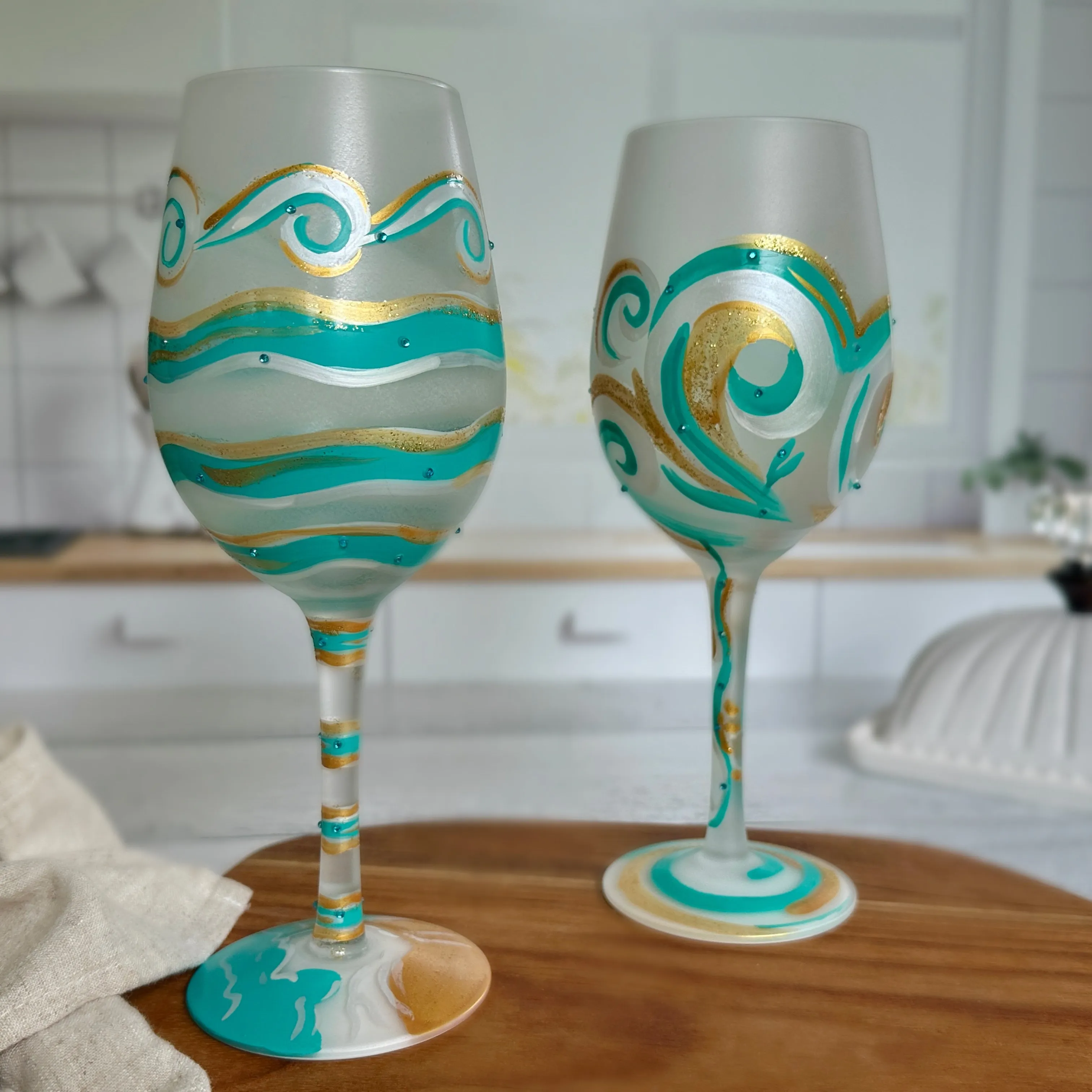 Lolita Set of 2 Stemmed Wine Glasses "Eternal Tides" and "Ridin' the Waves"