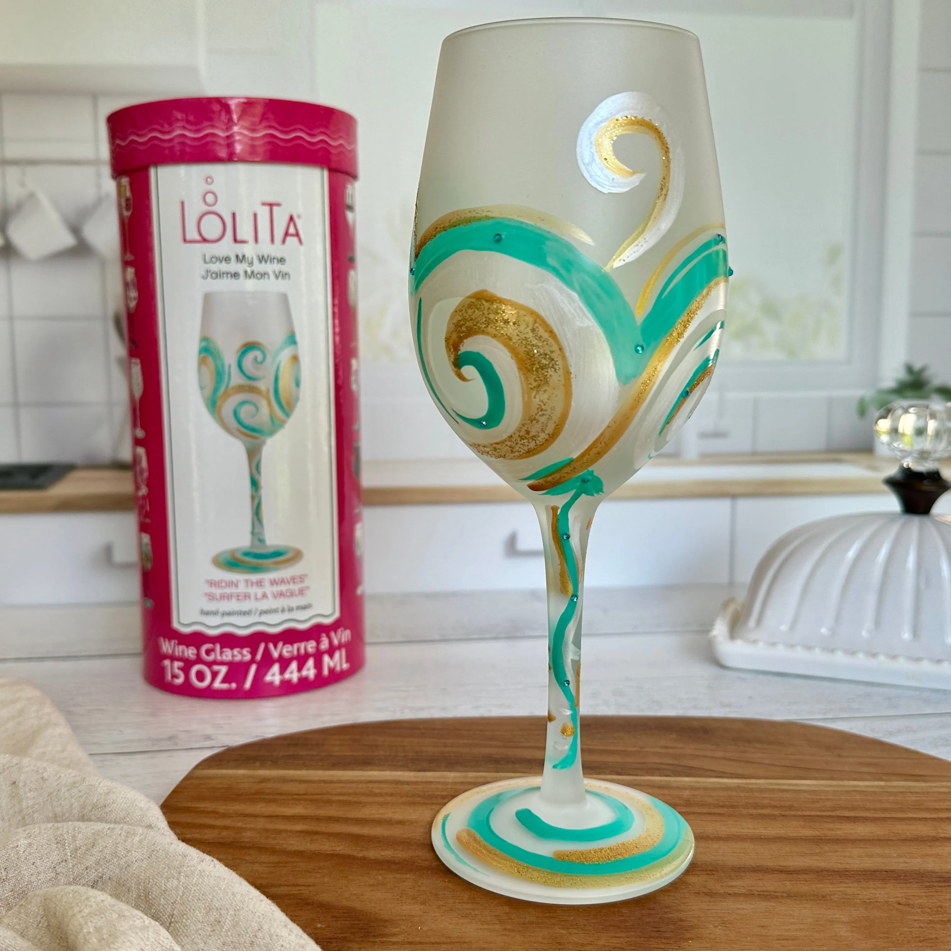 Lolita Set of 2 Stemmed Wine Glasses "Eternal Tides" and "Ridin' the Waves"