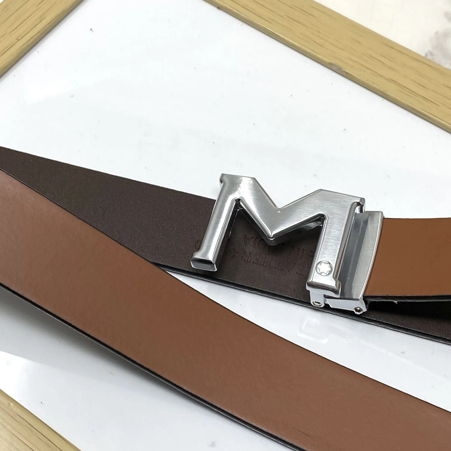 M-Pattern Leather Strap Belt -JonasParamount