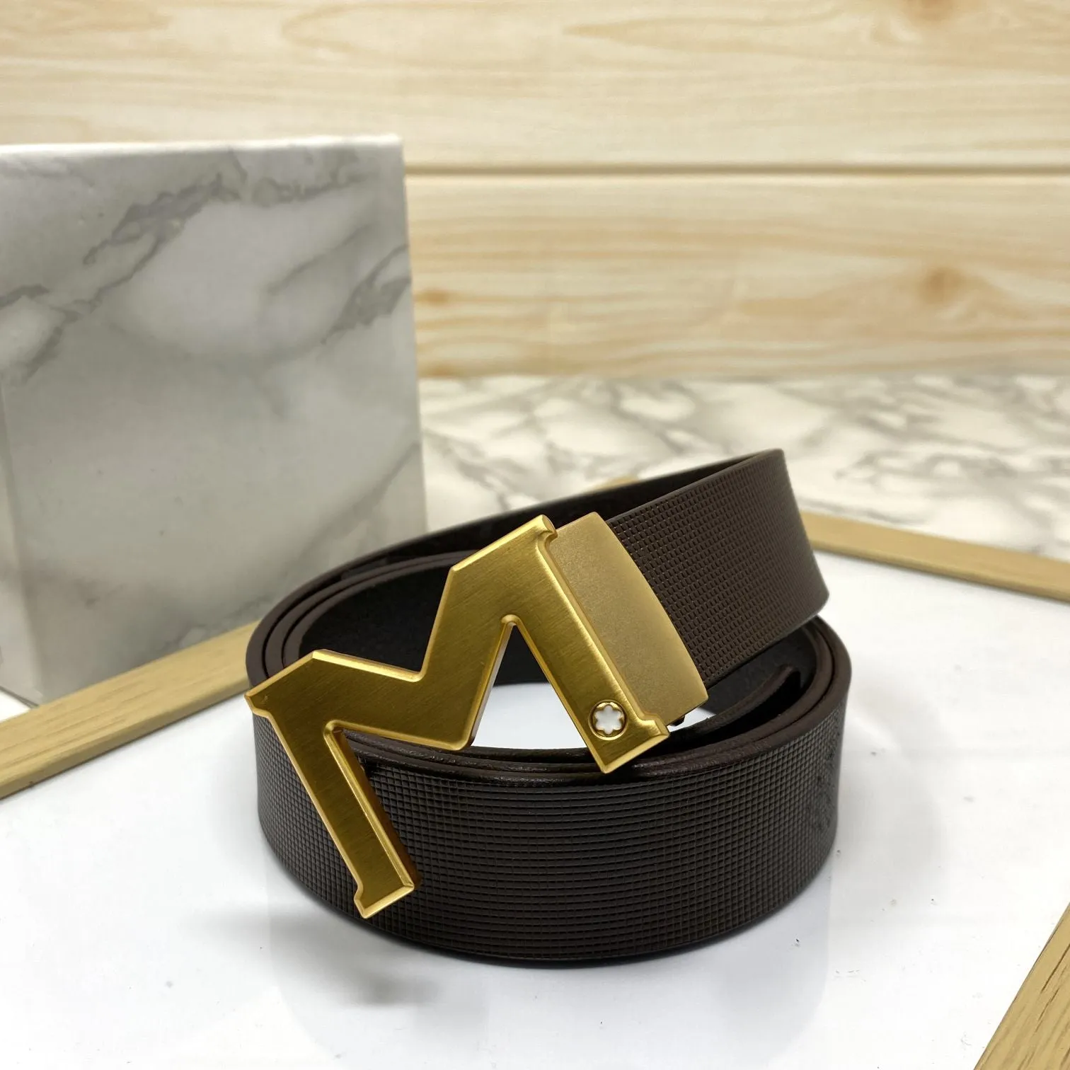 M-Pattern Leather Strap Belt -JonasParamount