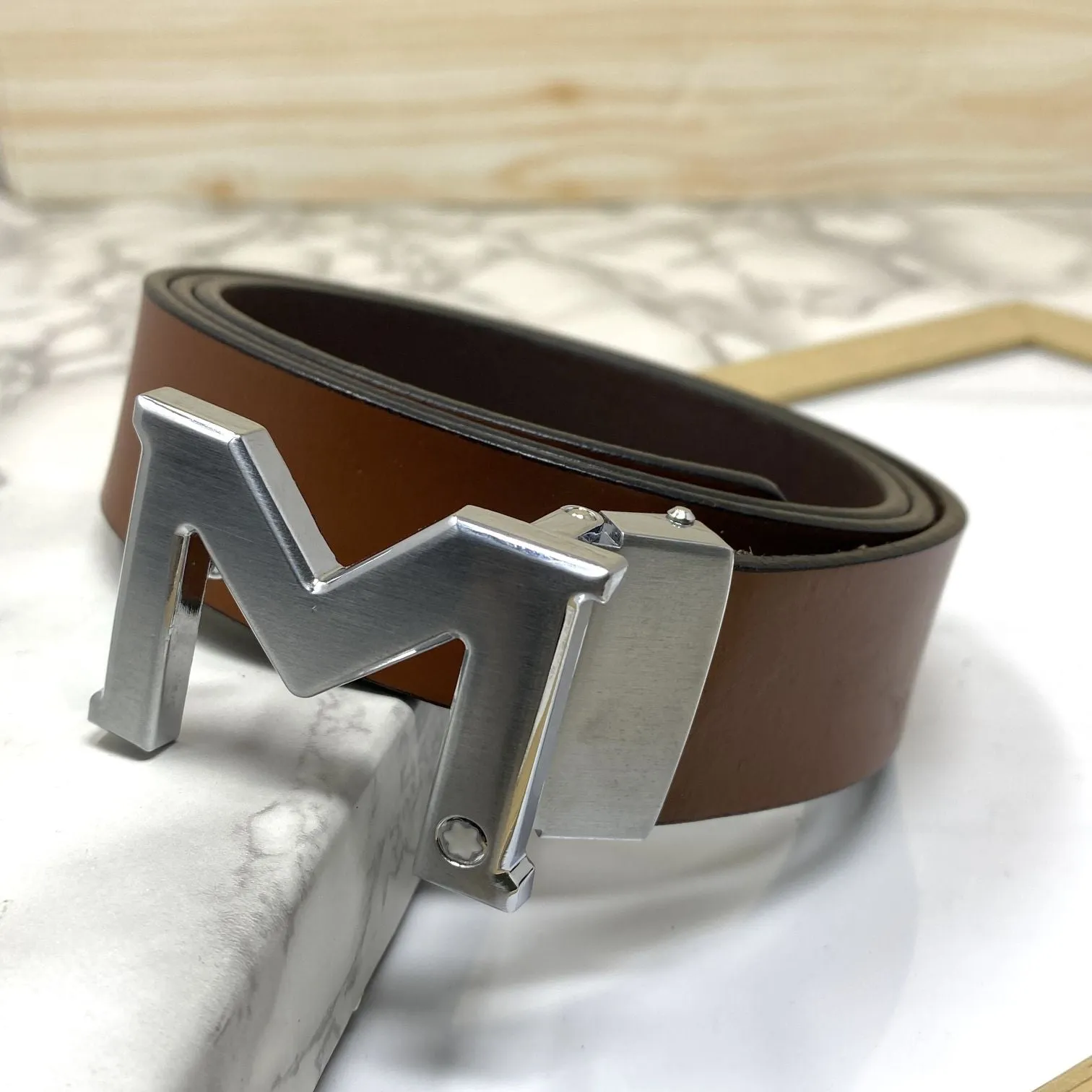 M-Pattern Leather Strap Belt -JonasParamount