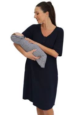 Maternity & Nursing Home Dress   Matching Baby Wrap - Navy