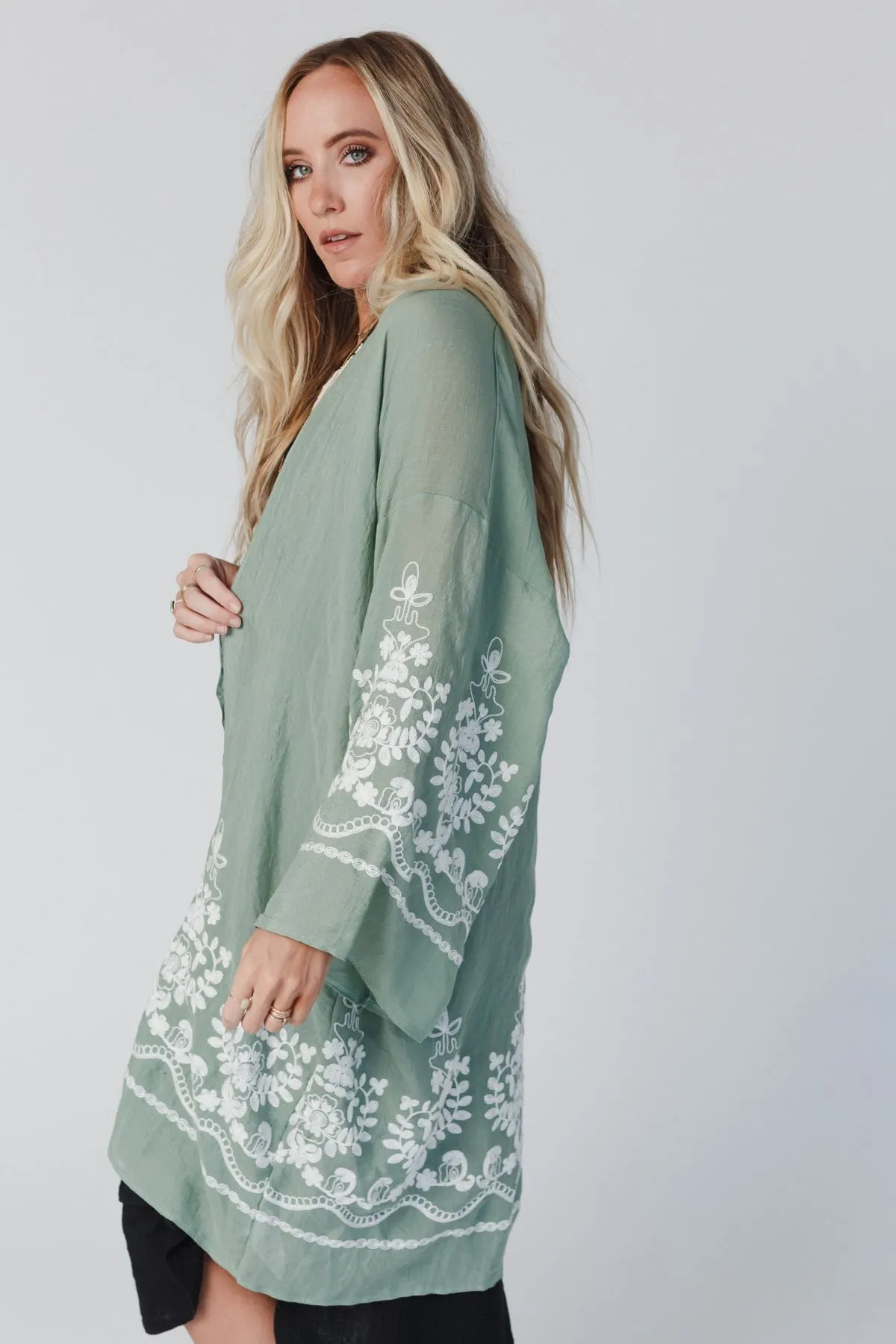 Mazin Floral Kimono - Sage