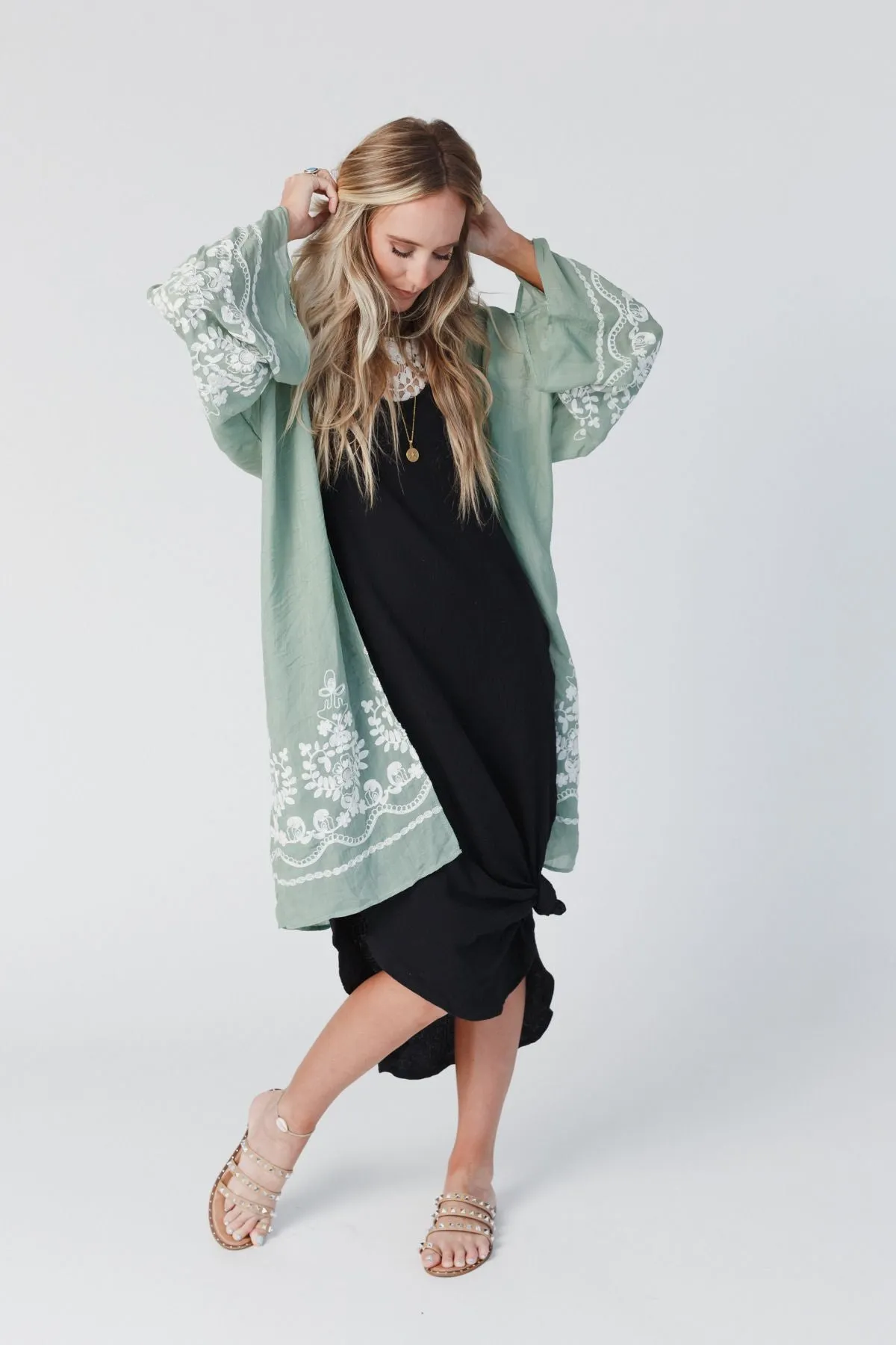 Mazin Floral Kimono - Sage