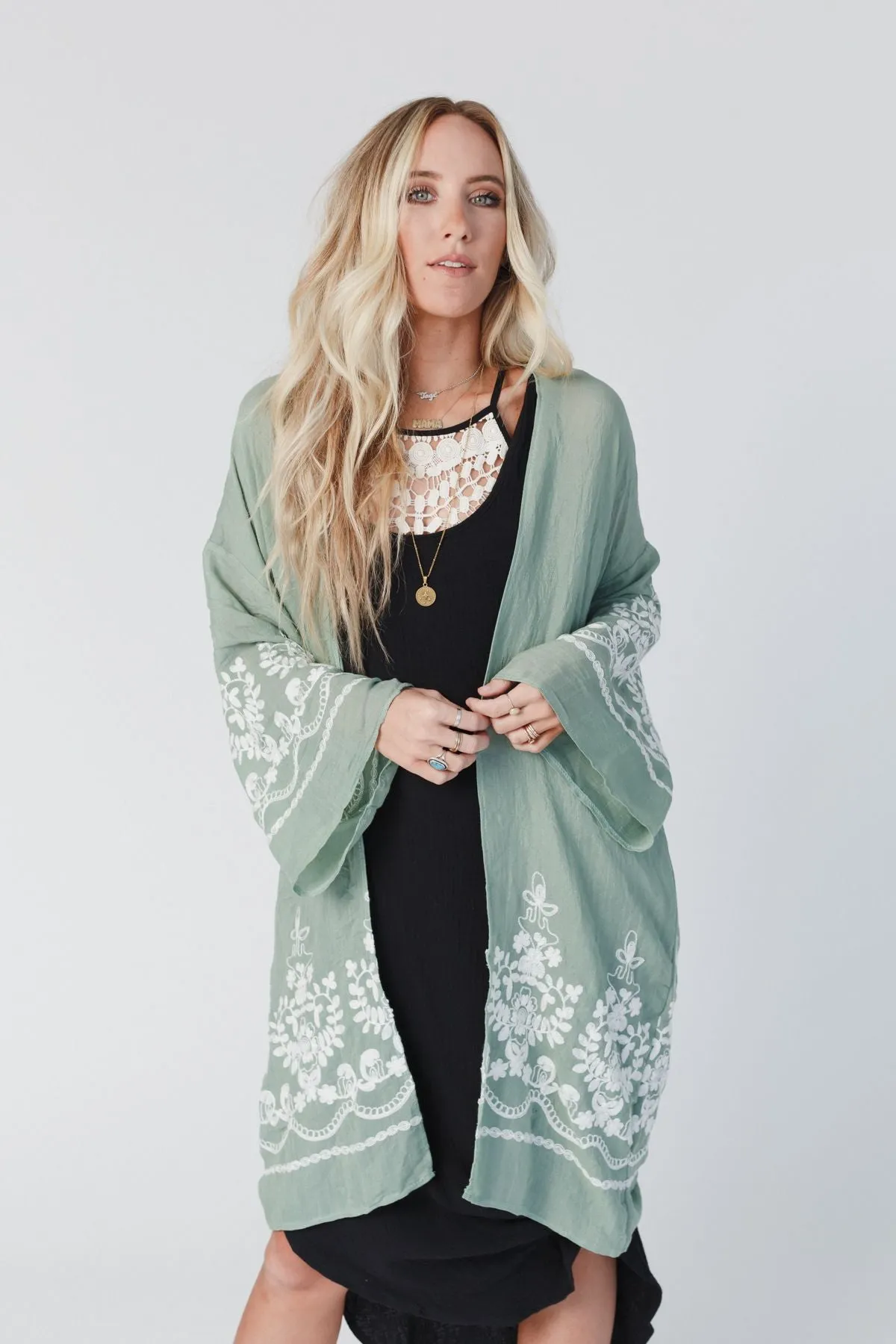 Mazin Floral Kimono - Sage