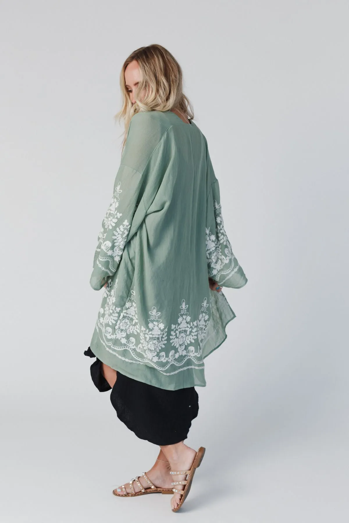 Mazin Floral Kimono - Sage