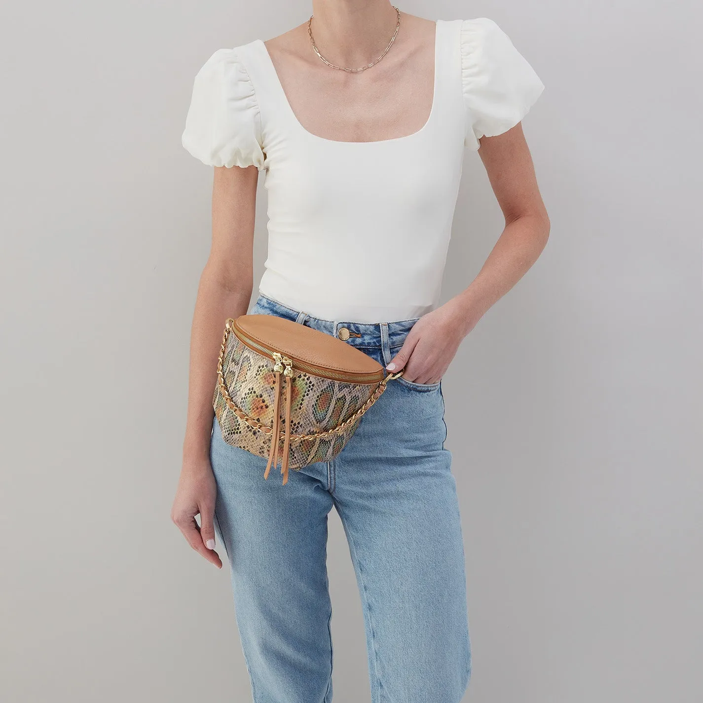 Miri Belt Bag in Mixed Leathers - Opal Snake Print