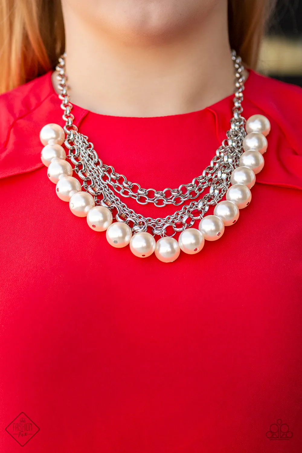 Paparazzi Accessories  - One-Way WALL STREET Fashion Fix #L633 Display - White Necklace September 2019