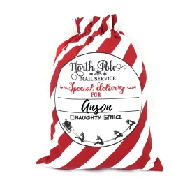 Personalised North Pole Mail Service Candy Cane Santa Sack