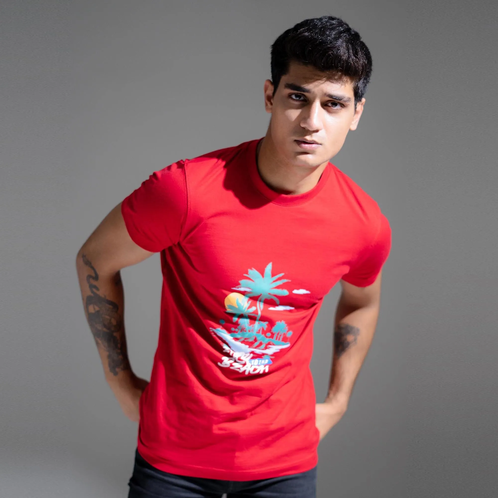 Polo Republica Men's Enjoy Beach Printed Crew Neck Tee Shirt