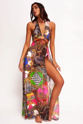 Scarf Clash Print Maxi Beach Dress