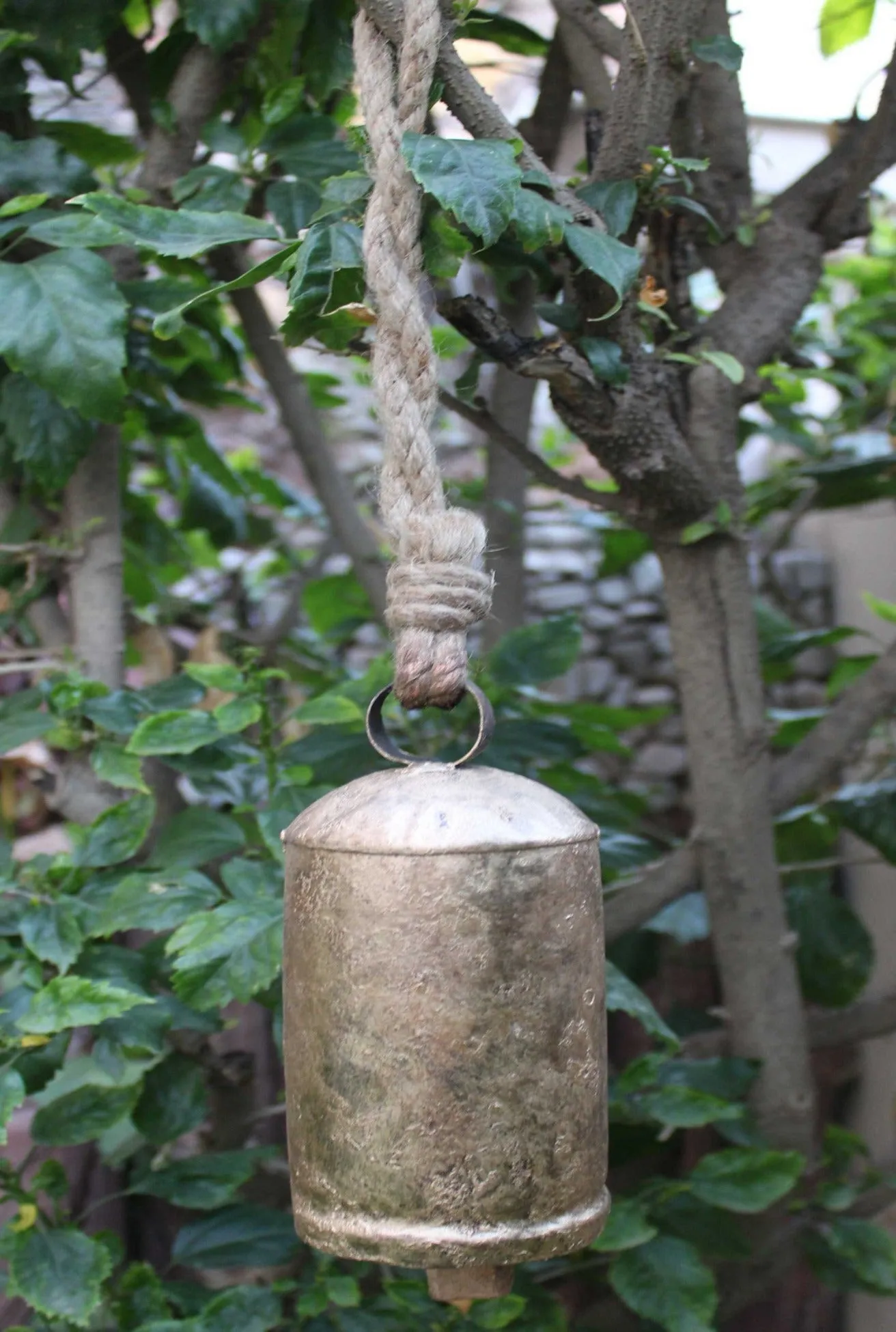 Shabby Chic Recycled Iron Rustic Antique Look bell 8" Inches H with wooden clapper inside