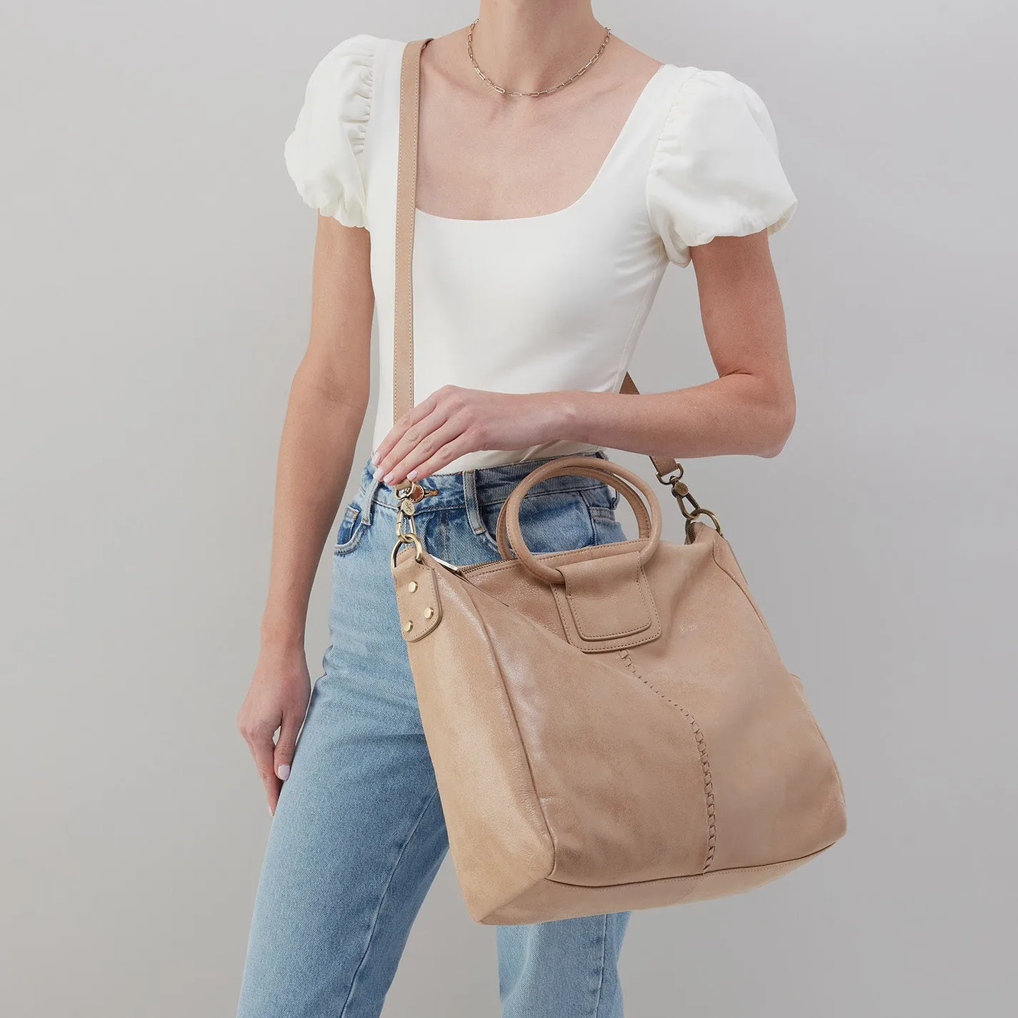 Sheila Large Satchel in Buffed Leather - Irish Creme