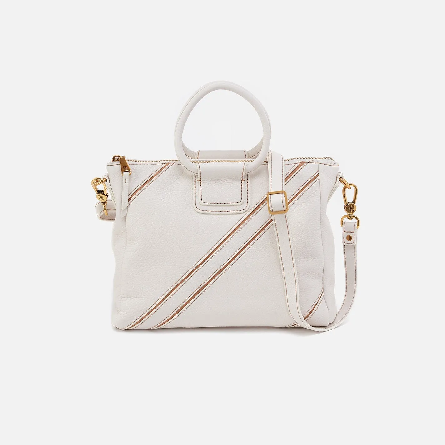 Sheila Medium Satchel in Pebbled Leather - White Stripe