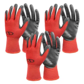 Sun Joe GGNP-S3-RED Reusable Nitrile-Palm Gloves | Tactile | Washable | One Size Fits Most | Set of 3 (Red)