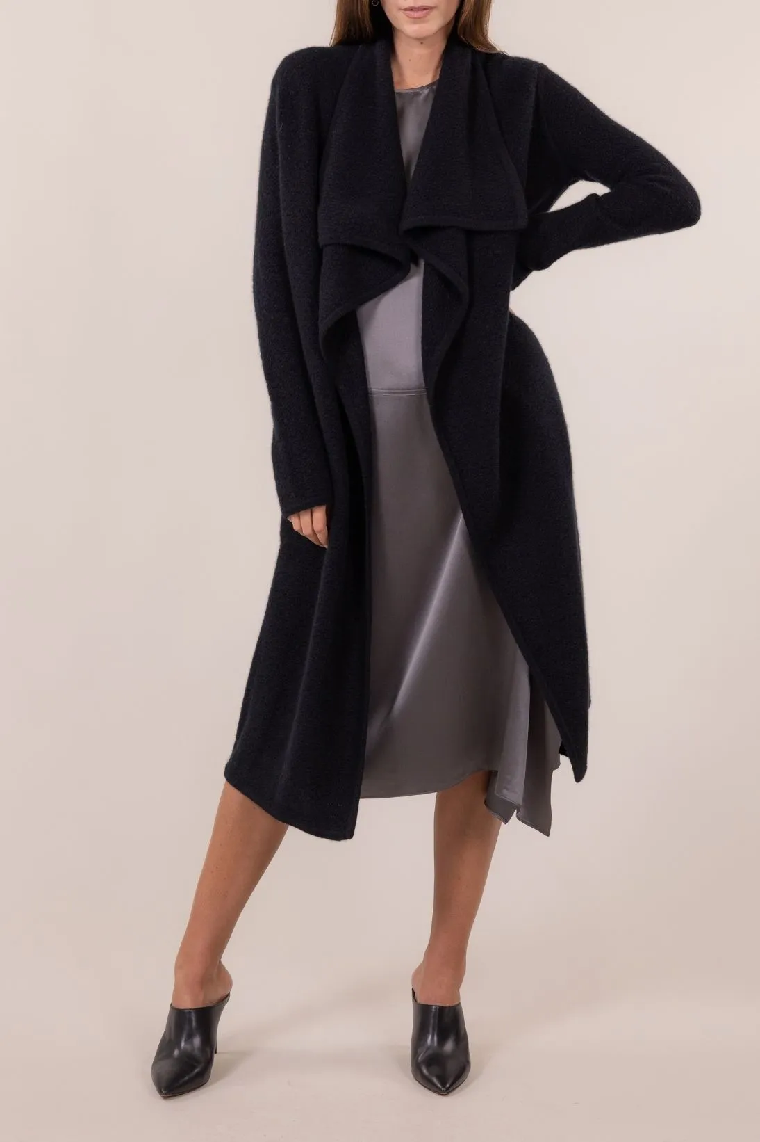 TEXTURED DRAPE FRONT CARDIGAN