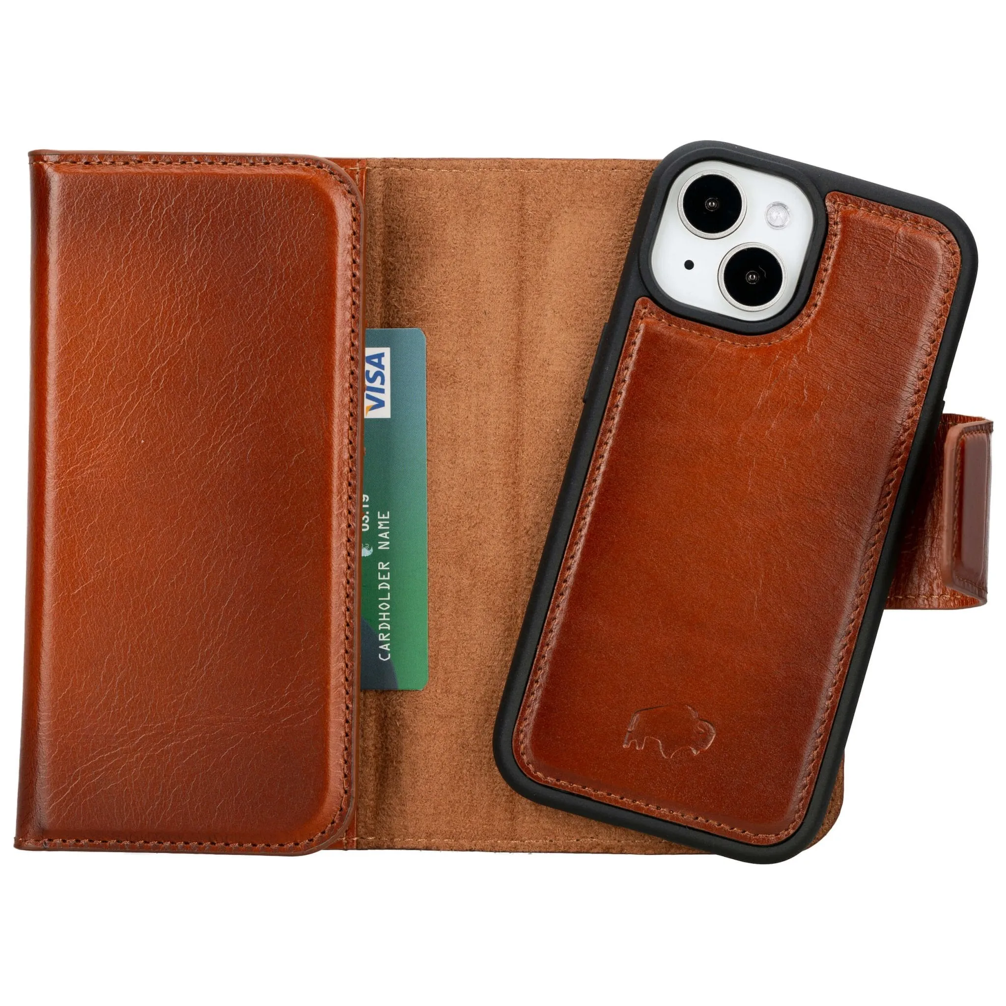 Tudor iPhone 15 Wallet Case, Burnished Tan