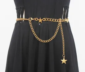 Vintage Fashion Dress with Waist Gold Metal Star Pentagram Waist Chain Belt