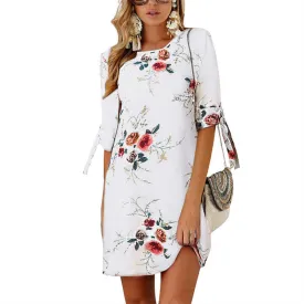 Women Floral Print Chiffon Beach Dress