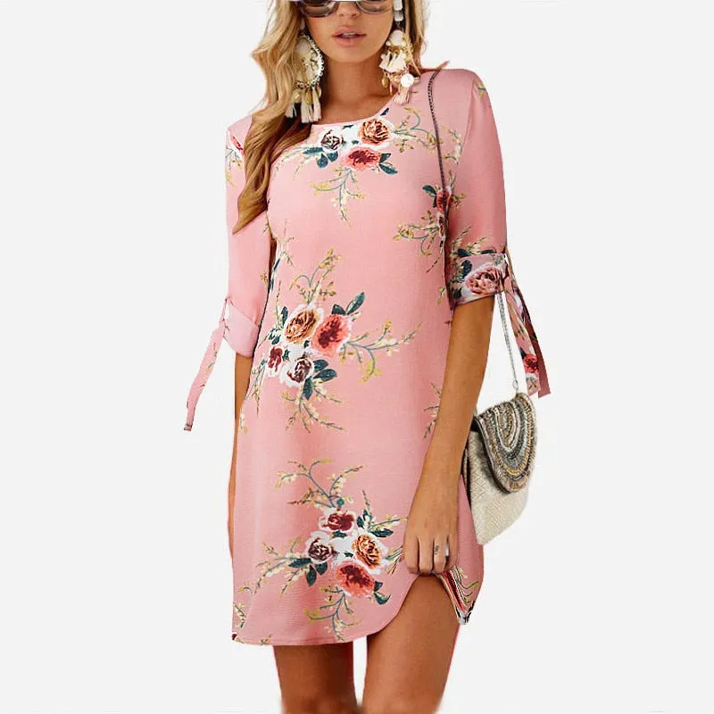 Women Floral Print Chiffon Beach Dress