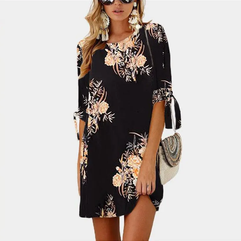 Women Floral Print Chiffon Beach Dress